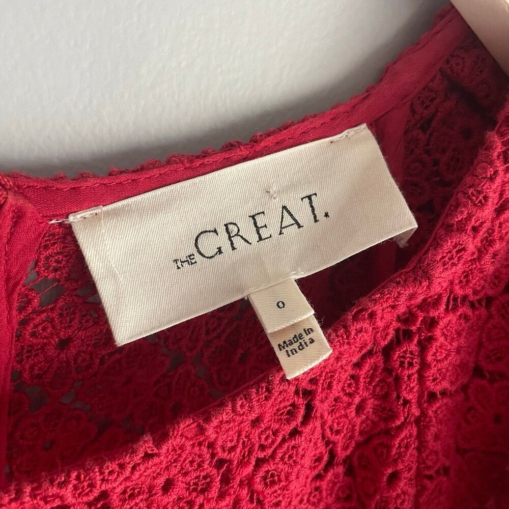 The Great. The Harmony Cotton-Guipure Lace Midi Dress Red Cottagecore sz 0 - Picture 4 of 8